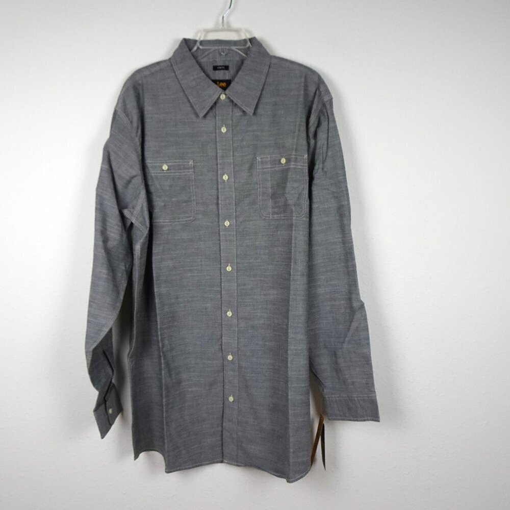 Lee Button Front Shirt Tall Men's Size XLT Gray Long Sleeve Stretch